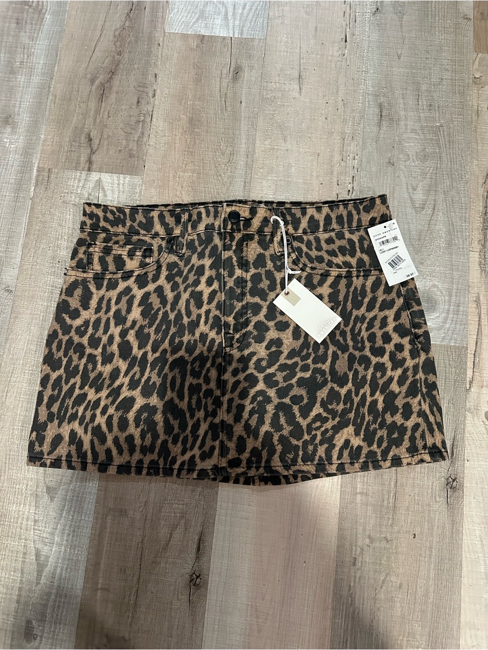 Good American Leopard Print Denim Shorts - Brown/Black